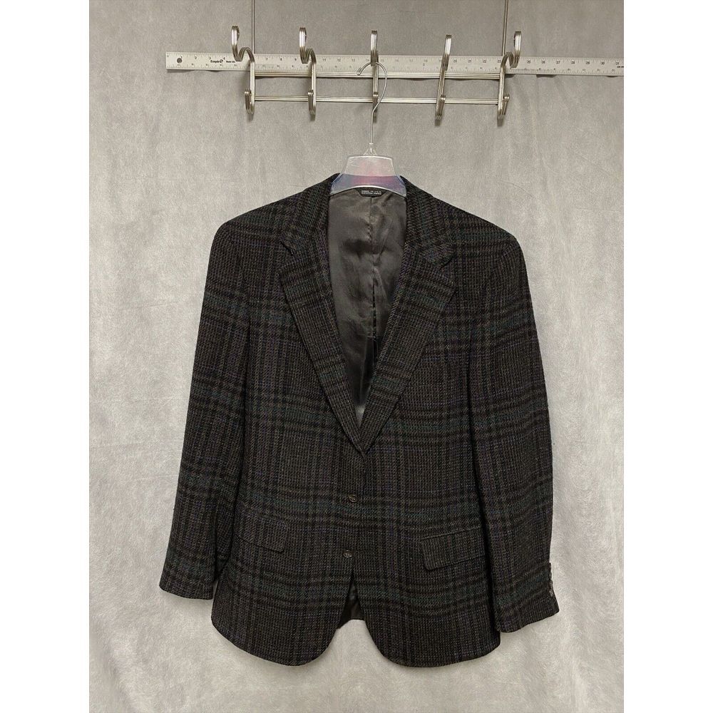 Polo University Club Blazer Men 40R Brown Black Plaid Tweed England Wool Luxury